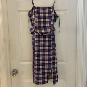 M Fashionova Plaid Spaghetti Bodycon mini Dress